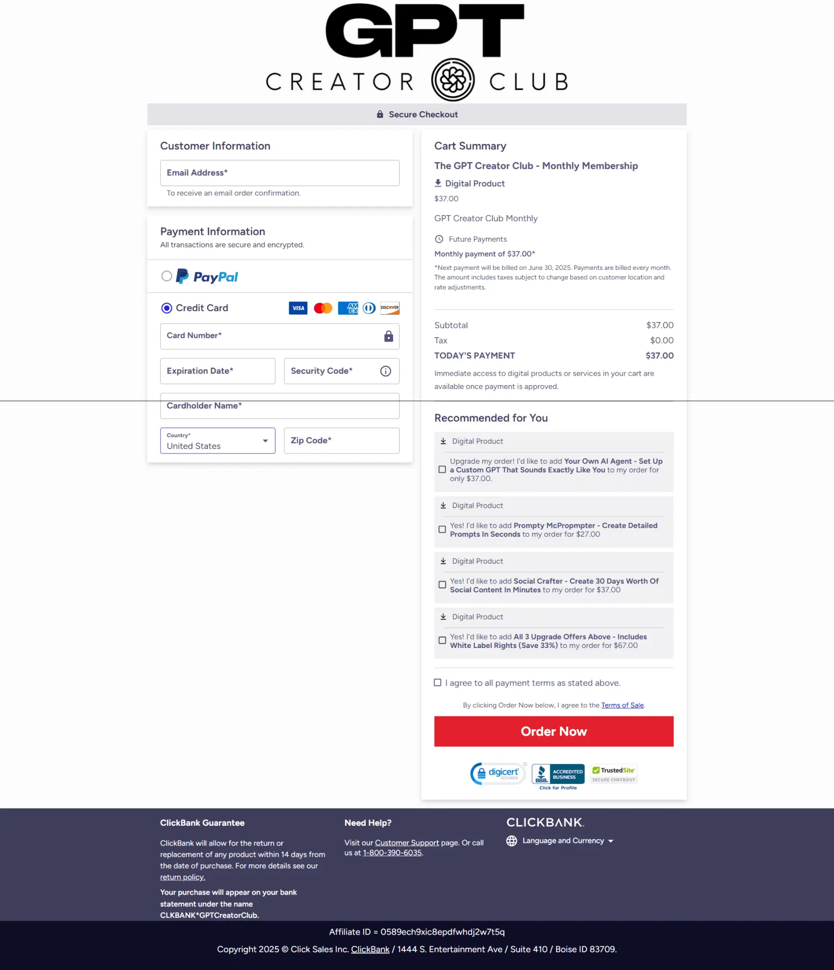 The GPT Creator Club cart page